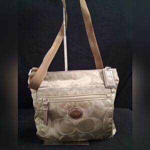 Coach Crossbody No. F77408 Getaway Nylon File Purse/  Taupe/Gold